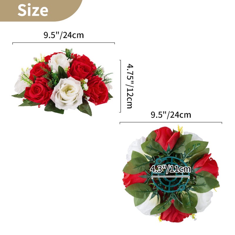 NUPTIO Flower Centerpieces for Wedding Tables: Red & White Artificial Flower Ball Arrangement for Christmas Thanksgiving Party - 2 Pcs Fake Floral Rose for Bridal Shower Decor - Image 5